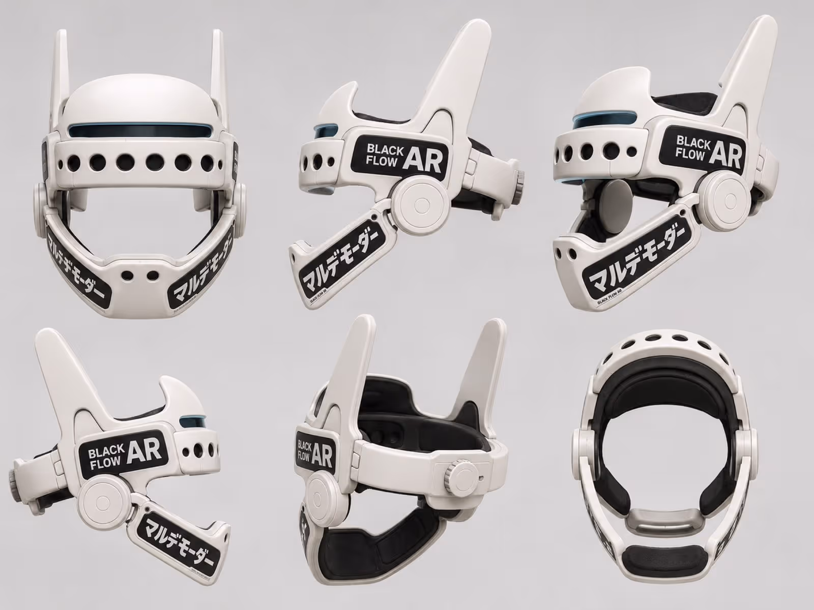 Close-up of the Multi Modal Dawn headset prototype on a workbench